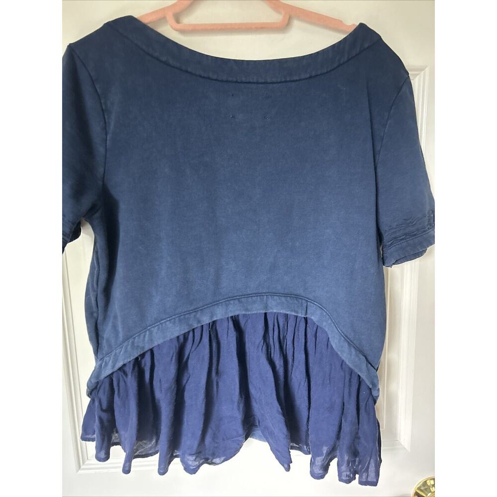 SATURDAY SUNDAY BLUE HUESCA PIECED SHORT SLEEVE TOP cotto KNIT Embroidered SZ L - Picture 6 of 11